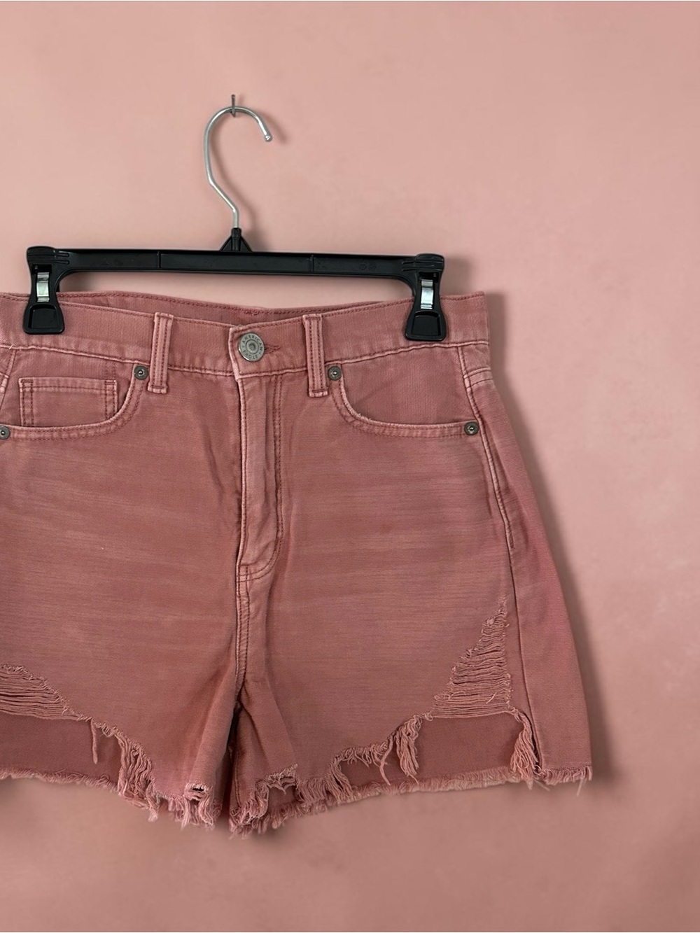 American Eagle Outfitters Dusty Pink Distressed Denim Shorts